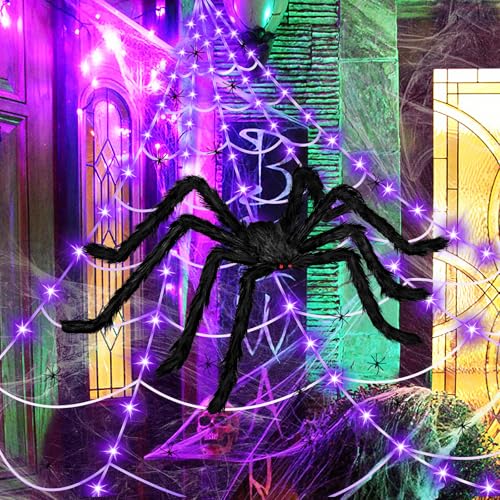 Halloween Spider Web Lights with Remote Control & Giant Spider - Outdoor Indoor Decor