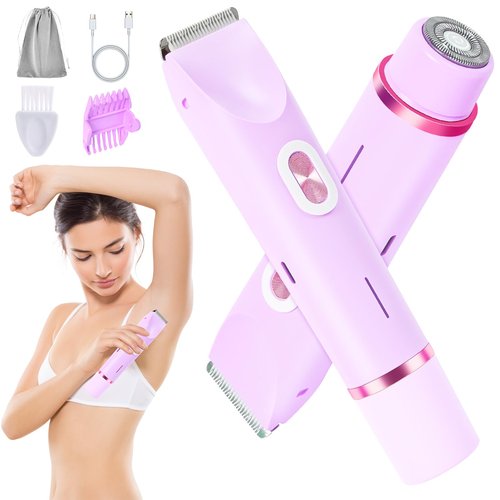 2 in 1 Electric Razors for Women, Dual Head Bikini Trimmer with Carrying Case, Ipx7 Waterproof Trimmer Shaver, Ladies Hair Removal for Face Armpit Pubic Hair Leg, Easy Cleaning and Ceramic Blade