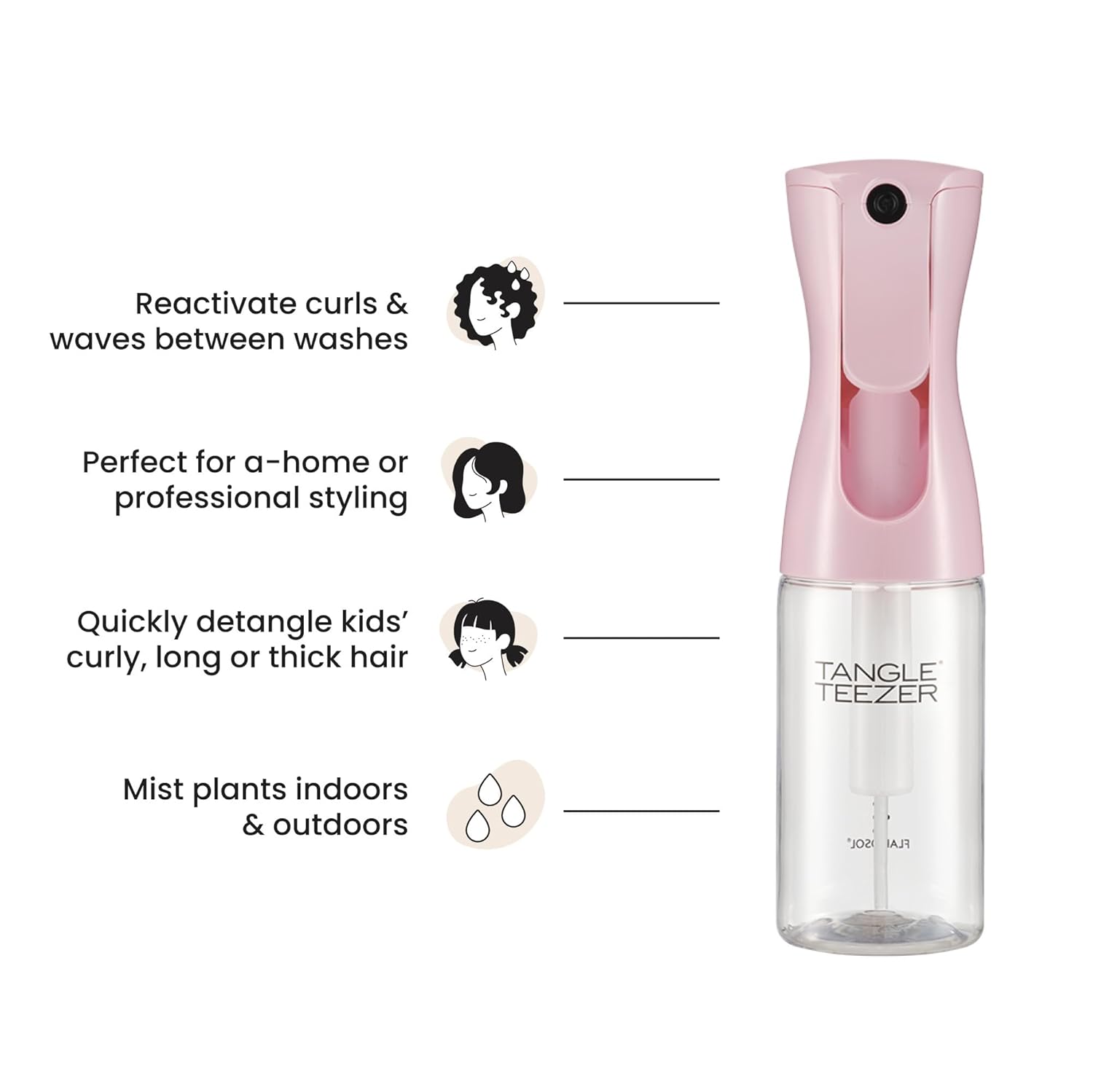 TANGLE TEEZER Travel-Size Continuous Spray Bottle - Reusable & Refillable for Hair Detangling | 6.1 oz, Millennial Pink