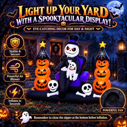 Halloween Inflatable Skeleton with Pumpkin Ghosts & LED Lights - Orange Variation