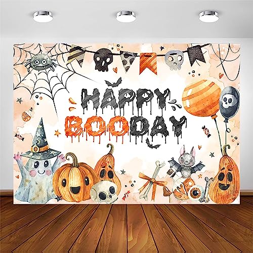 Avezano Happy Boo Day Halloween Ghost Banner 7x5ft - Birthday Backdrop