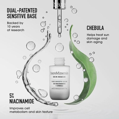 bareMinerals Skin Rescue Pure Smooth Face Serum, Formulated with 5% Niacinamide + Chebula, Smoothes Fine Lines + Wrinkles, Sensitive Skin Safe, Vegan, Cruelty-Free & Dermatologist-Tested