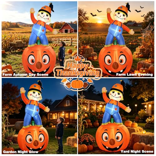 8FT Fall Thanksgiving Inflatable with Built-in LEDs - Orange