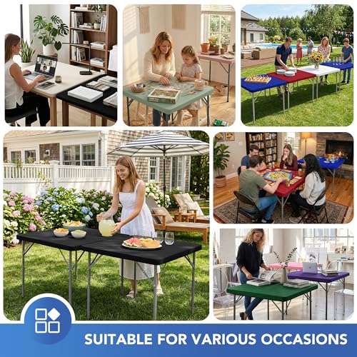 Square Fitted Elastic Table Cover 4 Pack - White 36x36 Inches - Stretch Spandex Tablecloth