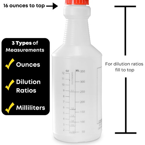 SupplyMaid Commercial-Grade 16 oz Spray Bottles with Dilution Ratios, Ounces & Milliliters, Made in USA, Great for Cleaning, Essential Oils, Hair, Plants, BBQ (4-Pack)