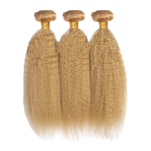 Blonde Bundles Human Hair Yaki Straight Bundles 14 16 18 Inch 3 Bundle Unprocessed Brazilian Virgin Hair #27 Honey Blonde Kinky Straight Human Hair Extensions 50 Gram Per Bundle
