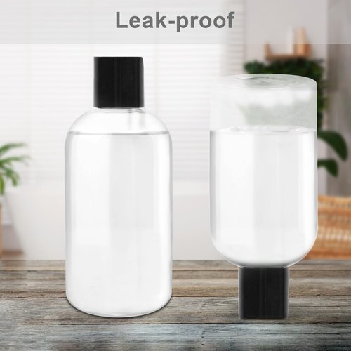 Neendohome 6 Pack 8 oz Empty Plastic Bottles with Black Disc Caps Reusable Clear Leak-Proof Travel Squeeze Containers for Shampoo Conditioner Toiletries Liquid Soap