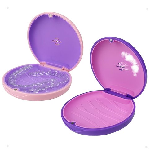 Maoerdental 2 Pack Retainer Case,Aligner Case with Vent Holes, Compatible with Invisalign, Mouth Guard Cases，Portable Slim Travel Cute Orthodontic Retainer Cases (Pink Purple)