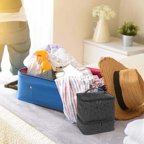 AGX Bravo Nail Polish Storage Organizer Double Layer Gel Nail Polish Bag for Nail Dryer UV Light Carrying Case Holds 30 Bottles Travel Portable Compartment Case for Manicure Supplies, Black (BAG ONLY)