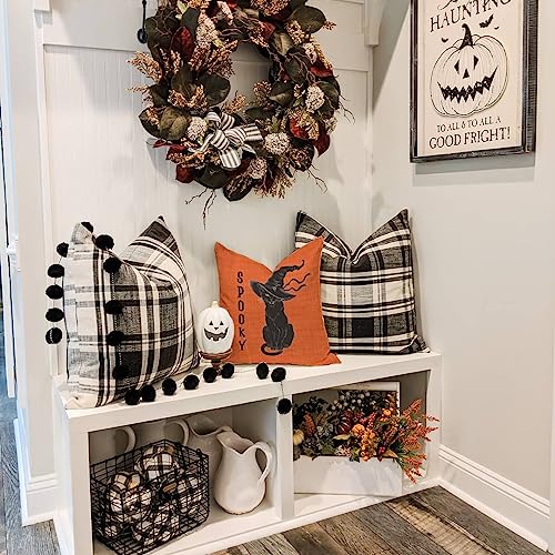 Halloween Black Cat Throw Pillow Cover 18x18 Spooky Farmhouse Decor