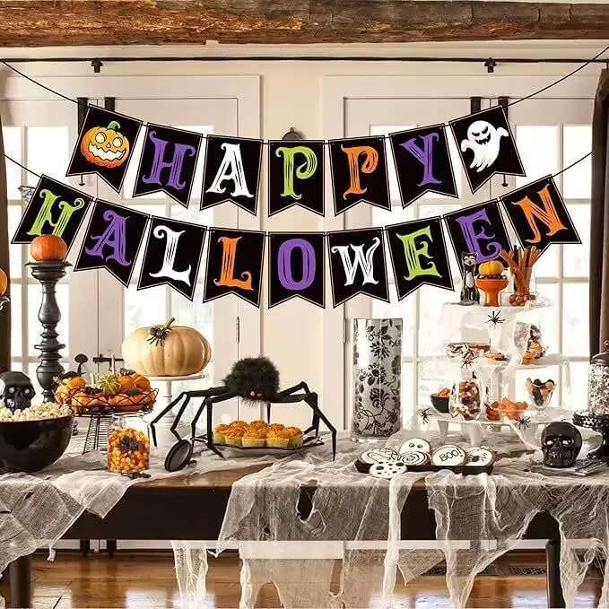 Halloween Banner and Garland for Party Decorations - Spooky & Reusable