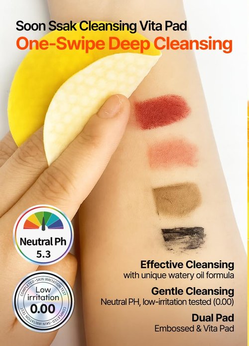 BEAUDIANI Soonssak Vitamin C Cleansing Pads – One-Swipe Makeup Remover, Low-pH 5.3, Dual-Texture Exfoliating Toner Pads, Hydrating Lyocell, Sensitive-Skin Friendly – 50 Count