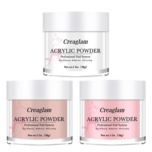 Creaglam Super Nail Acrylic Powder - 3 Pcs 28g Cover Pink Polymer for 3D Art & French Extensions | No Lamp Needed