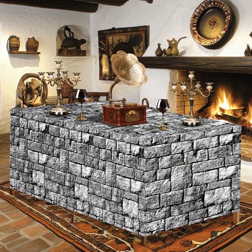 Medieval Brick Stone Wall Tablecloth 6Ft Halloween Castle Table Cover