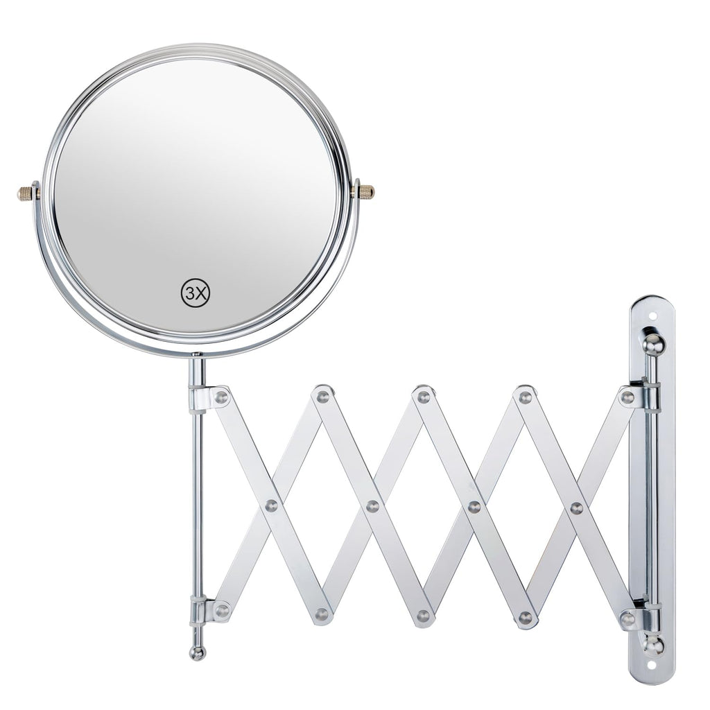 Welllink 7Inch Extendable Bathroom Makeup Mirror with Long Adjustable Arm, 1X/3X Magnification, High-Definition Glass, Chrome Finish, Space Saving Screw Mount