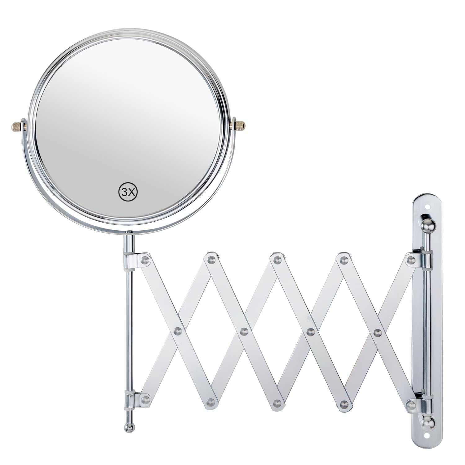 Welllink 7Inch Extendable Bathroom Makeup Mirror with Long Adjustable Arm, 1X/3X Magnification, High-Definition Glass, Chrome Finish, Space Saving Screw Mount