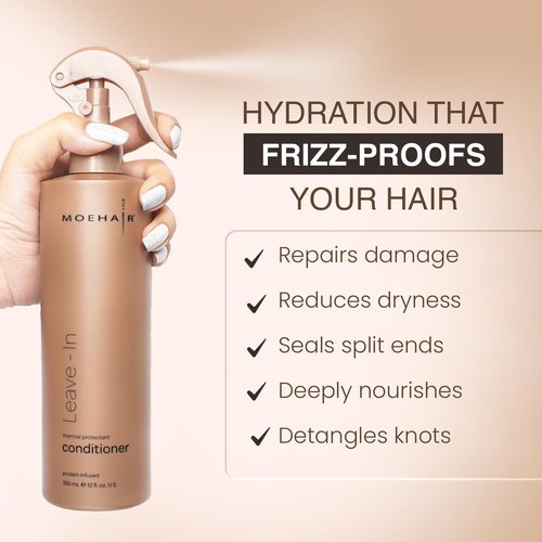 MOEHAIR Leave-In Conditioner - 12 Fl. Oz. | Argan Oil & Protein Infused | Curly Hair Detangler & Softener | Sulfate-Free