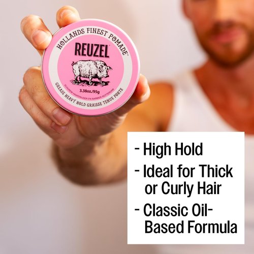 Reuzel Pink Grease Pomade - Strong Hold Oil-Based Styling Wax | Medium Shine for All Hair Types