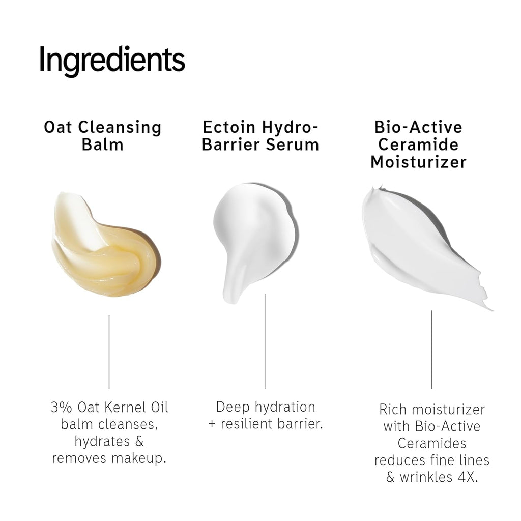 The INKEY List Skincare Gift Set - Oat Cleansing Balm, Hydro-Barrier Serum & Ceramide Moisturiser | Strengthen Dry Skin, Washbag Included