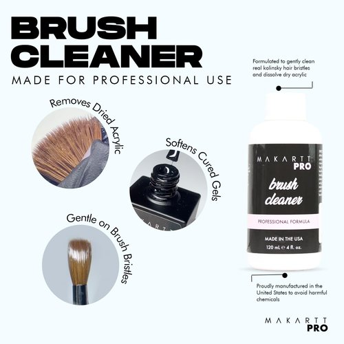 MakarttPro Professional Nail Brush Cleaner & Conditioner, Acrylic Nail Prep & Sanitation Solution for Kolinsky & Acrylic Nail Brushes, Prevents Hardening, Extends Brush Life, Made in USA, 4oz / 118ml
