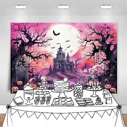 Pink Black Halloween Backdrop Banner 8x6ft for Party Photo Booth Decorations - Girls Kids - Pink Black / 8x6ft