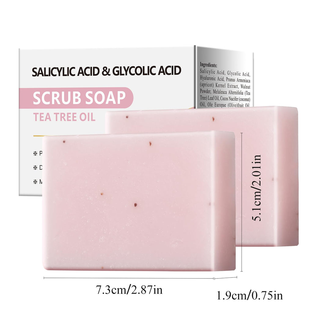 YAFUSIPE Salicylic Acid Scrub Soap, Face Bath Soap Bar with Glycolic Acid Tea Tree, Exfoliating Face Body Wash for Women & Men Anti-blemish Acne Strawberry Legs Ingrown Hair Keratosis Pilaris 200g/7OZ