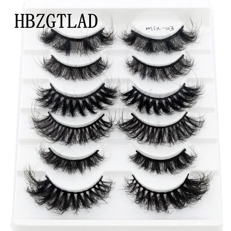 False Eyelashes Pack - 6 Pairs Fluffy Mink Lashes 8D Wispy Cat-Eye Style Mix-03