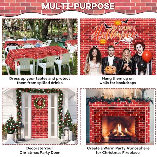 Red Brick Wall Backdrop Tablecloth Roll 52x100 Ft for Party Decorations