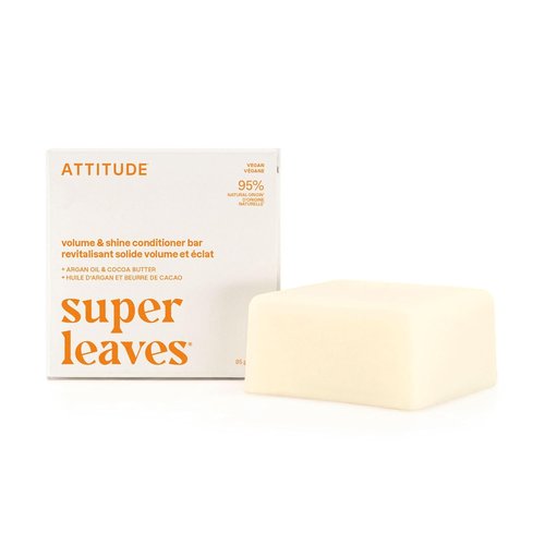 ATTITUDE Volume & Shine Conditioner Bar - Natural Argan Oil & Cocoa Butter for Thin Hair - 3 Oz | Vegan, Clean Ingredients