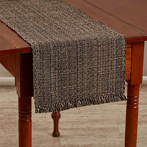 Tweed Table Runner 13x36 Inches - Black Espresso, Farmhouse Rustic Decor with Frayed Edges