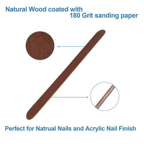 100 Pcs Wooden Nail Files, 7 Inches Emery Board Nail File for Nature Nails, Manicure Tool Set Disposable Nail File for Home Salon Brown
