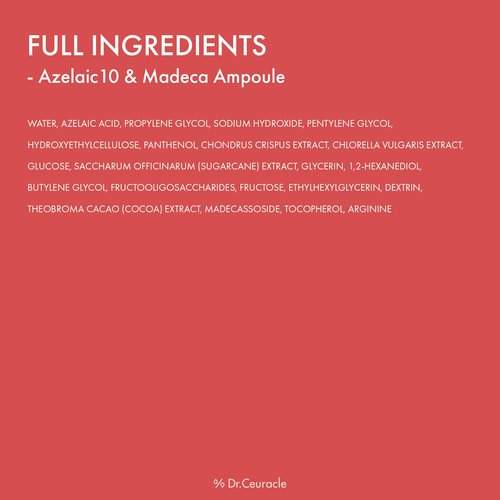 Dr.Ceuracle Azelaic Acid 10 & Madecassoside Ampoule - Redness Relief and Soothing Serum for Sensitive Skin and Blemish-Prone Spot Care, Korean Skincare for Stocking Stuffers