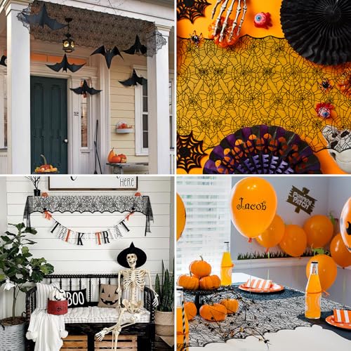Black Lace Spider Web Halloween Table Runner - Indoor Party Decor