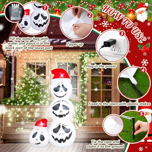 6ft Christmas Inflatable Skeleton with Santa Hat & LED Lights for Holiday Yard Decorations