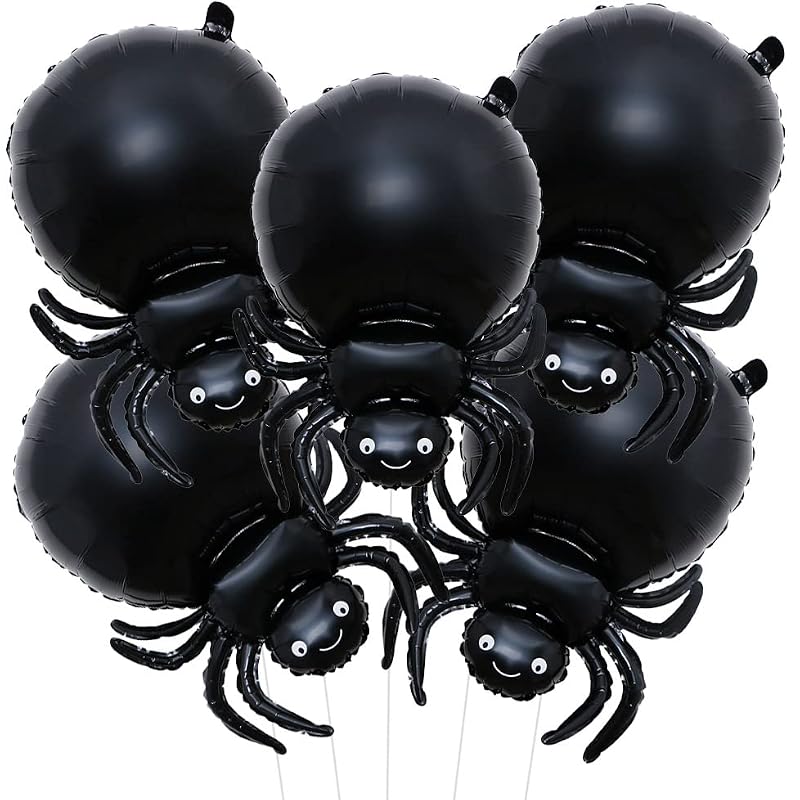 Black Spider Foil Balloons for Halloween & Party Decorations - Set of 5