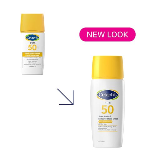 Cetaphil Sheer Mineral Liquid Sunscreen - Broad Spectrum SPF 50 for Sensitive Skin, 1.7 Fl Oz
