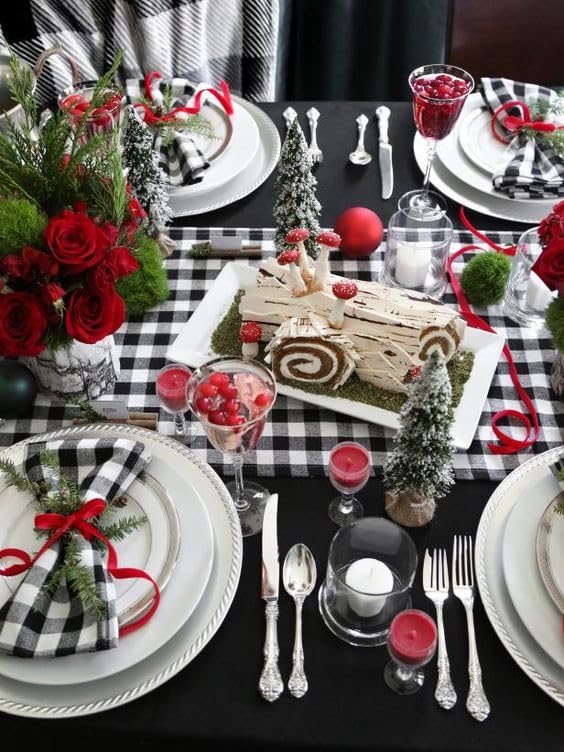 Buffalo Check Plaid Table Runner 13x108 Inches - 2 Pack Black & White Christmas Decor