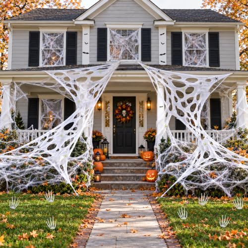 Large Outdoor Halloween Spider Web Decor Kit - Customizable, Glow-in-Dark, Tear-Resistant