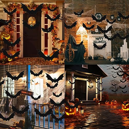 12-Pack Outdoor Halloween Hanging Bat Decorations with Glowing Eyes