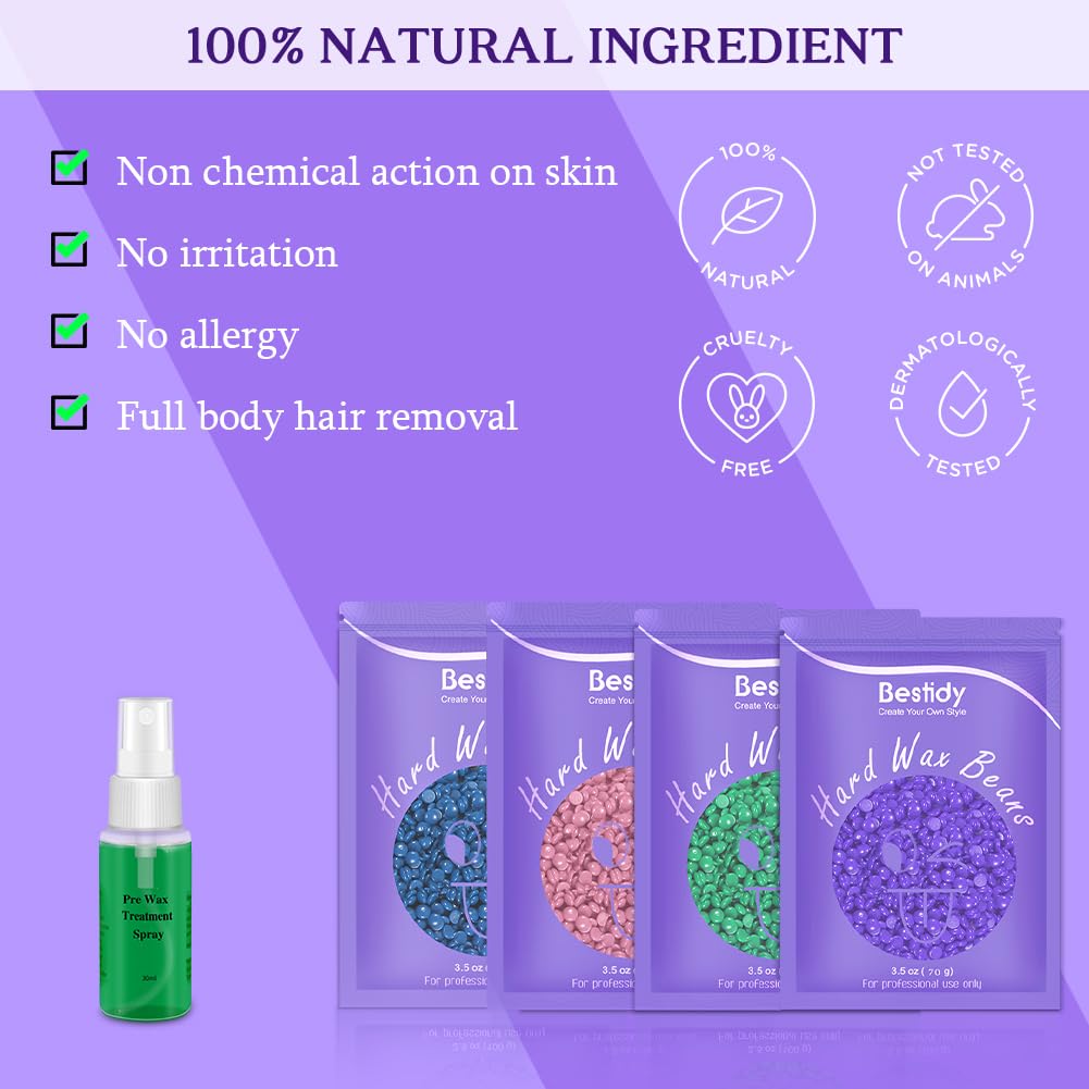 Waxing Kit Wax Warmer, Bestidy Digital Wax Kit with Hard Wax Beads for Women and Men,for Whole Body Brazilian Bikini Legs Facial Eyebrow Armpit Hair Removal