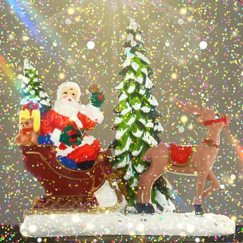 Christmas Snow Globe Lantern with Music & Timer - Black Santa LED Glitter Decor