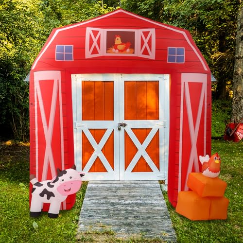 Farm Animals Inflatable Arch with LED Lights - 10ft Outdoor Party Decoration with Stakes & Water Bags - Farmhouse Theme