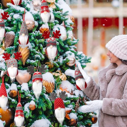 24 Pieces Christmas Gnome Ornaments Set - Plush Hanging Decorations for Tree & Holiday Decor