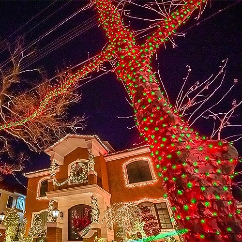 Long 328ft LED Christmas String Lights with Remote Control & 8 Modes - Waterproof Outdoor Fairy Lights, Red & Green Variation