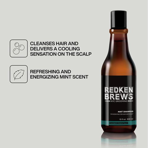 Redken Brews Mint Shampoo For Men - Soothing Menthol Formula for Refreshing Scalp & Hair, Energizing Mint Scent