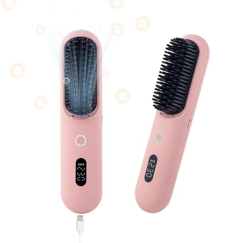 Cordless Hair Straightener Brush Portable Straightener Styling Comb for Travel Mini Lightweight 9600mAh Battery, 9 Temp Settings & Anti-Scald Christmas Valentine's Day Gift