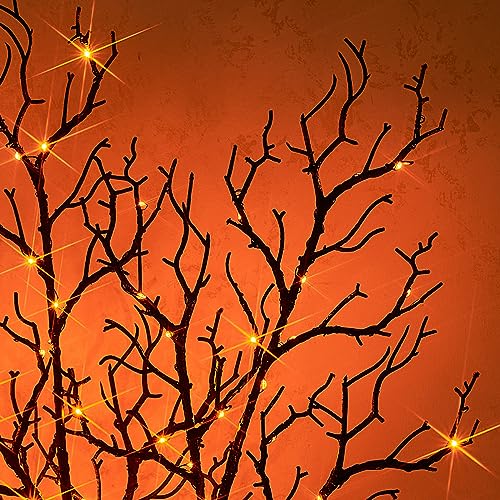 Black & Orange Lighted Halloween Branches with Timer - Indoor Outdoor Fairy Lights 21in 75L