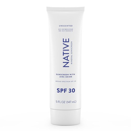 Native Sunscreen SPF 30 - Zinc Oxide Formula for Sensitive Skin | Unscented, Lightweight 5 Oz