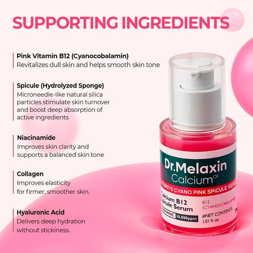 Dr.Melaxin Cemenrete Cyano Pink Spicule Serum with Calcium, korean skin care pore tightening refines spicule microneedling serum 1.01 fl. oz.