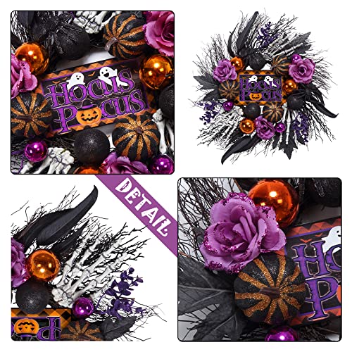 Halloween Wreath for Front Door - 20 Inch Fall & Holiday Decor with Pumpkins, Skulls, Ghost Sign